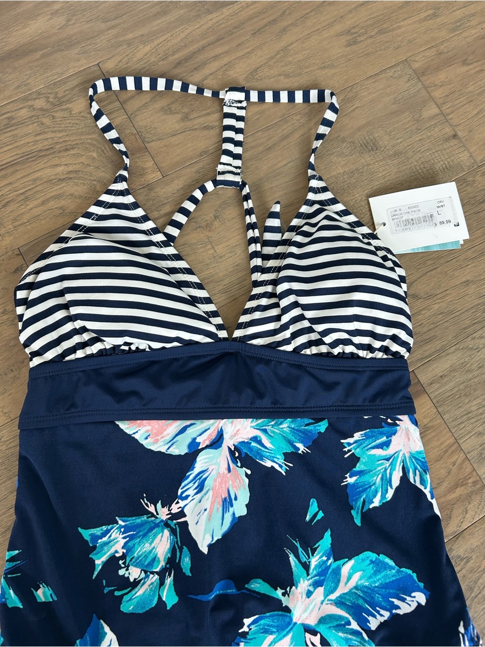 Carve Designs Dahlia One Piece Swimsuit  Navy Striped Top Floral Bottom Women L - Picture 5 of 10